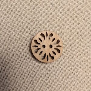 Wooden Floral Carved Pendant Or Button- Natural Wood #8